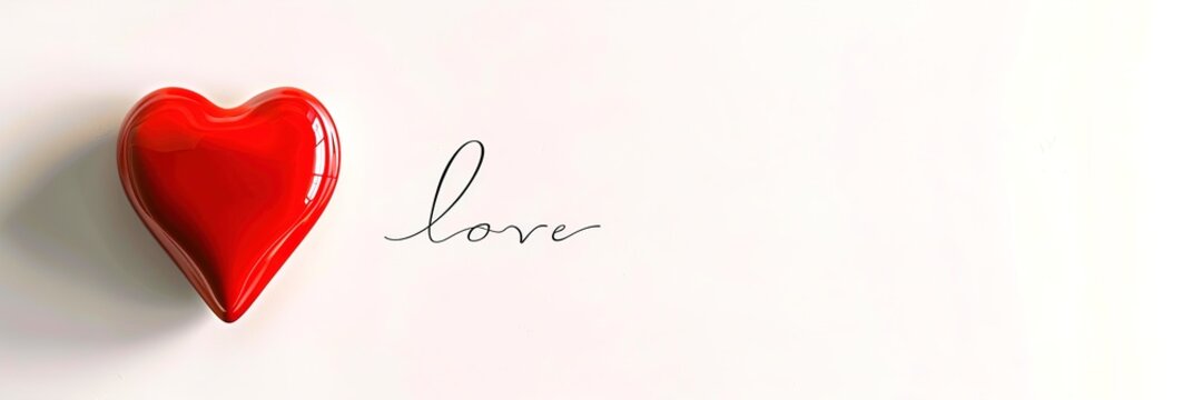 Red heart and love lettering on a clean white background