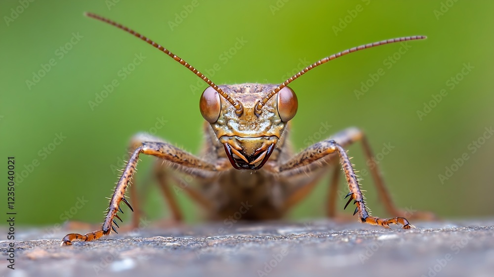 Poster Macro Shot of Brown Grasshopper with Intricate Details on Rustic Background : Generative AI