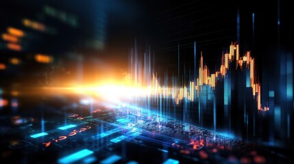 Fototapeta premium digital futuristic hologram business graph upward trend, financial, trading and high technology concept
