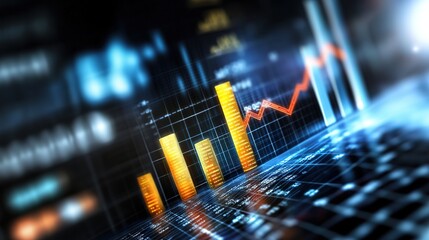 abstract business background, neon light graph with light hologram style, data analysis concept