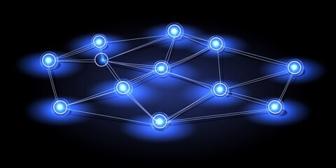 Abstract Blue Network Digital Technology Connection Nodes Lines Web Art Glow Data Neon Mesh Dark