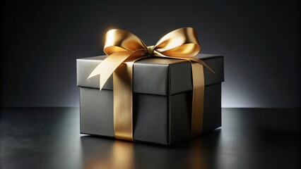 A single black gift box with a golden bow on a dark background, signifying elegance and celebration.
