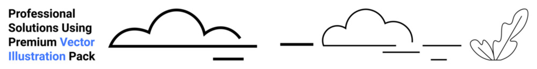 Stylized black cloud shape with underline, progressive variations, and delicate feather design. Ideal for technology, creativity, branding, simplicity, communication, growth flat landing page banner