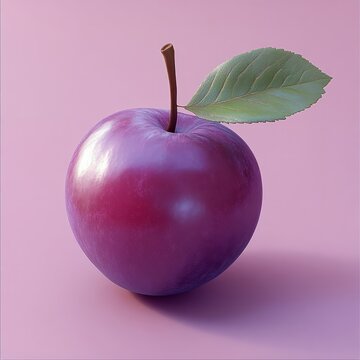 3D realistic plum, soft pastel purple background 