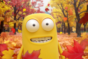A cartoon-style cheerful yellow character with a wide smile and a joyful expression