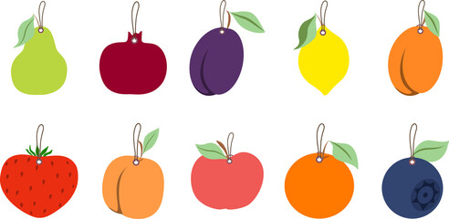 Set of fruit tags and loops for fastening. The design is clean and elegant, making it ideal for product labels, gift tags, packaging, organic food branding, eco-friendly themes and minimalist decor. I