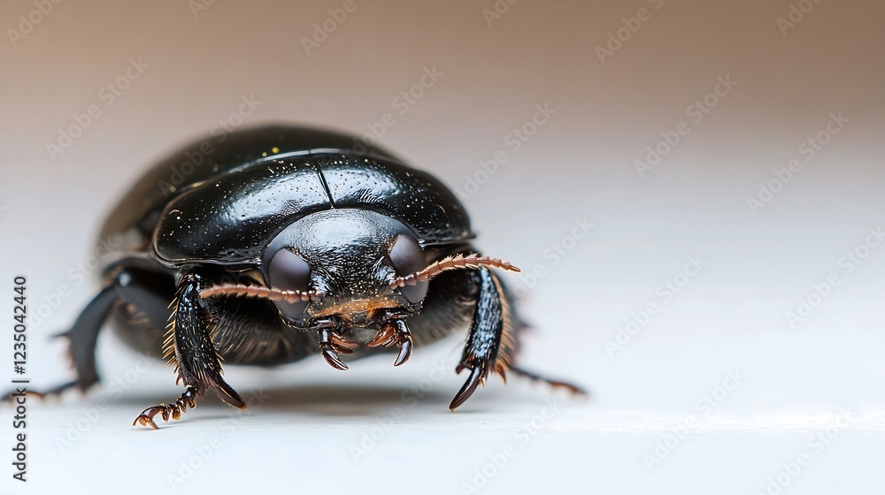 Poster closeup of black beetle on neutral background with detailed texture : generative ai