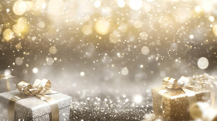 Beautifully wrapped gifts on a sparkling background for a festive celebration during the holiday...