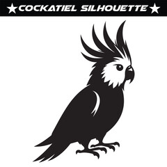 Black and white cockatiel silhouette vector illustration.