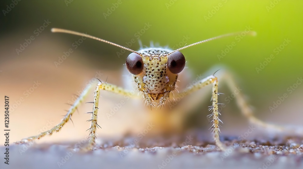 Poster closeup macro shot of a tiny lacewing insect on natural habitat showing delicate features and textures : Generative AI