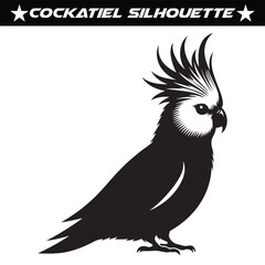 Black and white cockatiel silhouette vector illustration.