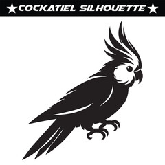 Black and white cockatiel silhouette vector illustration.