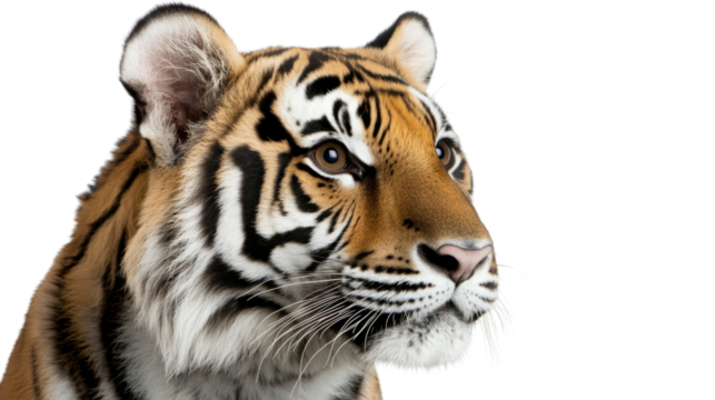 Majestic tiger observing with intensity on transparent background