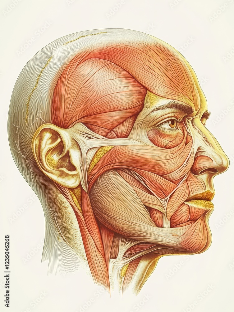 Aufkleber detailed anatomical illustration of facial muscles showcasing contours and structures in a side prof