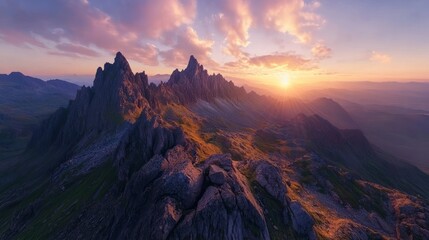 Majestic Mountain Range Sunset Golden Hour Landscape
