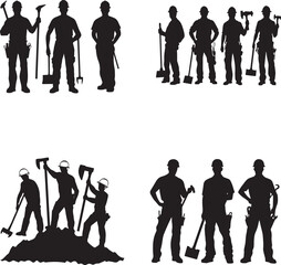 Silhouette of a Labour Workers Holding tools like Hamer and wrench