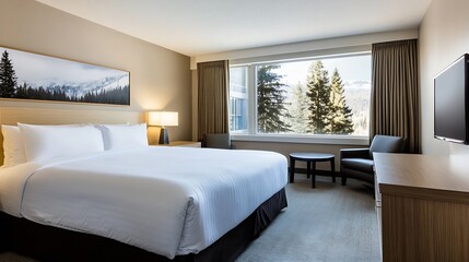 Luxury Mountain View Hotel Room with Modern Interior Design : Generative AI