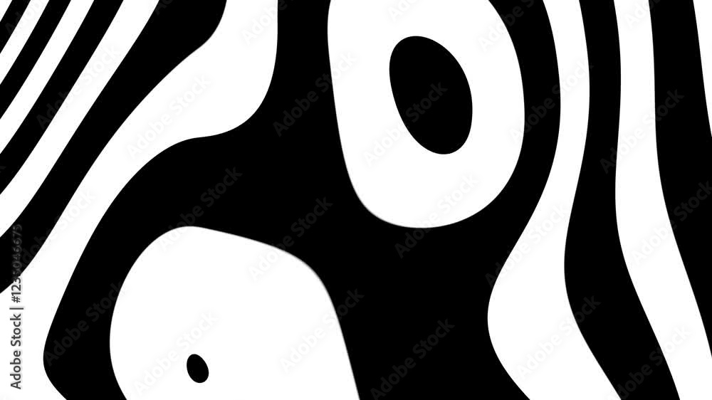 Wall mural psychedelic abstract loop animation background with hypnotic swirling black and white lines