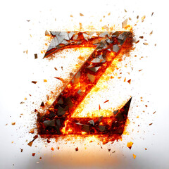 Incandescent Letter 'Z' with Sparks and Fire Destroying the Font