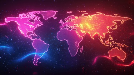 Fototapeta premium Glowing World Map, Digital Network, Space, Connection, Background, Presentation
