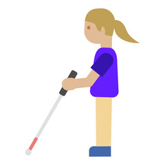 Blind Person Walking Clipart Illustration | Individual Holding White Cane Isolated on White Background