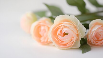 Fototapeta premium Soft Peach Roses Adorning Elegant White Background for Chic Decor : Generative AI