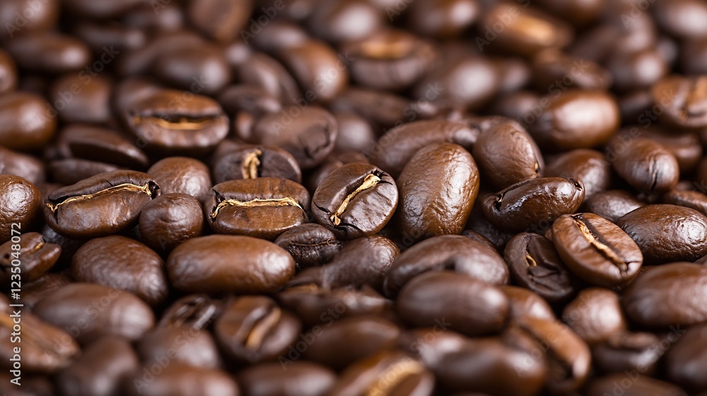 Aufkleber closeup of dark roasted coffee beans highlighting texture detail and rich aromatic complexity : gene