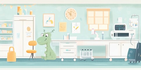 Fototapeta premium Adorable Dinosaur Patient in a Childrens Clinic