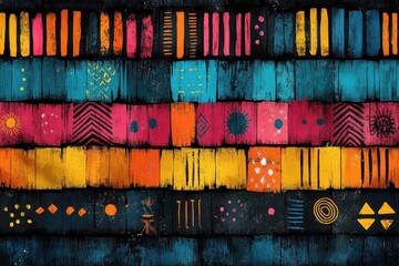Colorful abstract patterns on a textured background, showcasing vibrant designs.