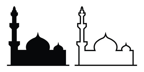 Islamic Dome and Minarets Silhouette Vector Icon Mosque Architecture Clipart on White Background.
