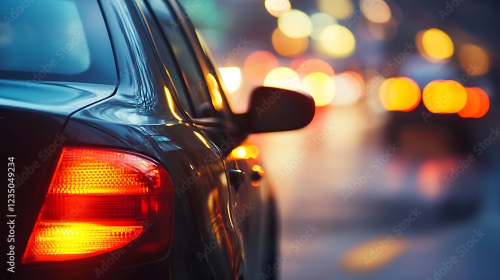 Poster vibrant urban evening with car taillights and bokeh traffic in motion : generative ai