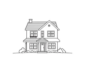 Fototapeta premium Simple black and white line art house illustration, sharply divided into sections. illustration vector.