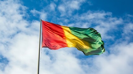 Guinea Bissau National Flag Waving Vivid Colors Against Blue Sky : Generative AI