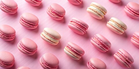 Fototapeta premium A visually appealing and delicious pattern of delicate pink macarons on a soft pink background
