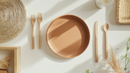 A plate with a fork and knife on it sits on a table