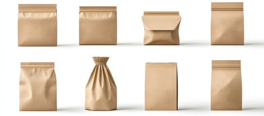 Collection of Kraft Paper Packaging Bags: Mockups for Branding and Design