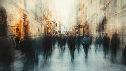 Obraz premium Blurred image of a crowd of people moving