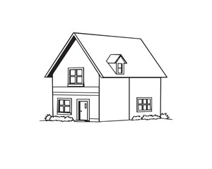 Fototapeta premium Simple black and white line art house illustration, sharply divided into sections. illustration vector.