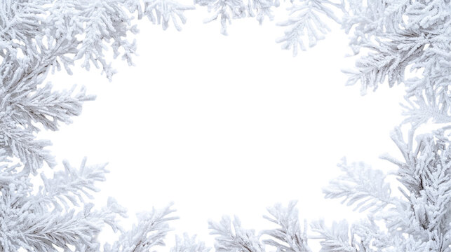 White frozen snowy frame border isolated on white and transparent background