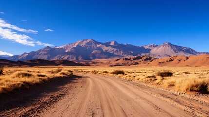 Vast Desert Landscape Under the Clear Blue Sky with Majestic Mountains Beyond : Generative AI