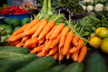 Carrots displayed for sell in a marke