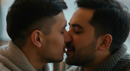 Intimate moment between young hispanic males celebrating love and connection