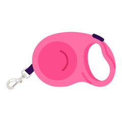 Cord retractable dog leash. Pet walking leash. Accessories for safe pet walking. Vector illustration in cartoon style. Isolated white background