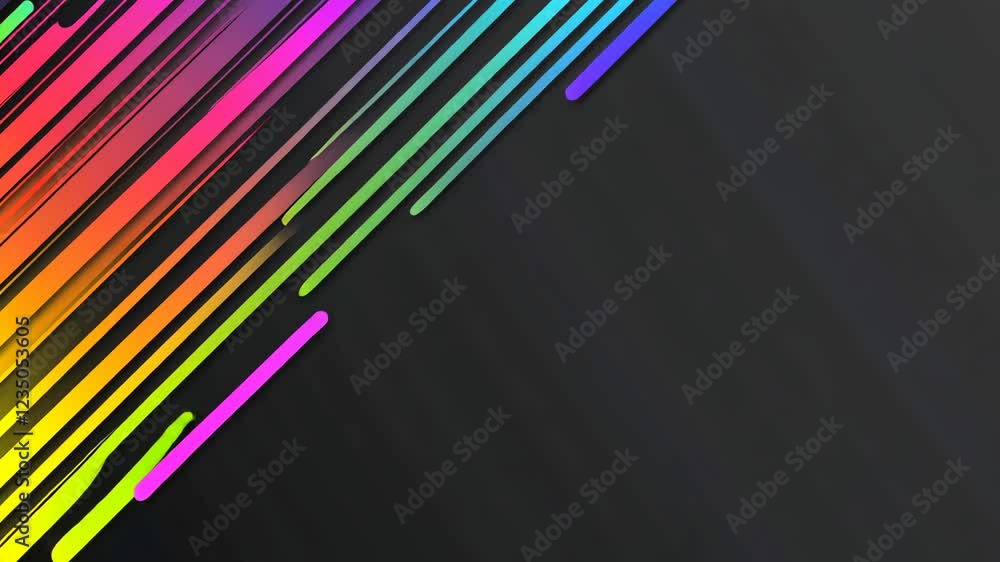 Poster colorful diagonal lines create an energetic abstract design on a dark background