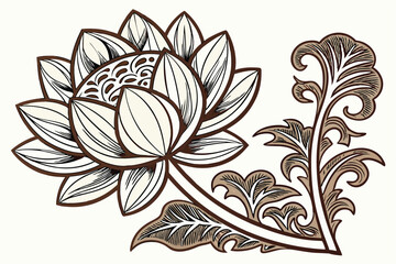  Intricate wooden lotus sculpture, highly detailed carved petals, layered floral design, rich brown tones, textured wood grain, symmetrical botanical art, 3D relief carving, ornate wall decor, Asian-i