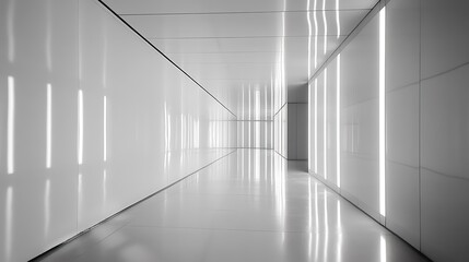 Obraz premium Modern White Corridor With Linear Lighting Design