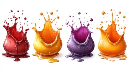 Colorful liquid splashes, vibrant, studio, white background, food design