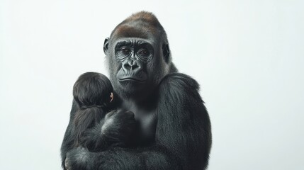 Obraz premium Tender Moment Between Adult Gorilla and Infant in Soft Light