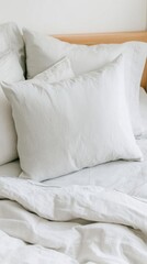 A minimalist bedroom highlighting a serene, restful atmosphere with soft, neutral bedding and simple wooden accents.