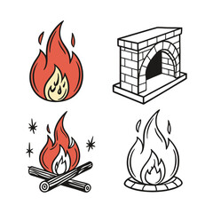Fire and Fireplace Icons Vector Set